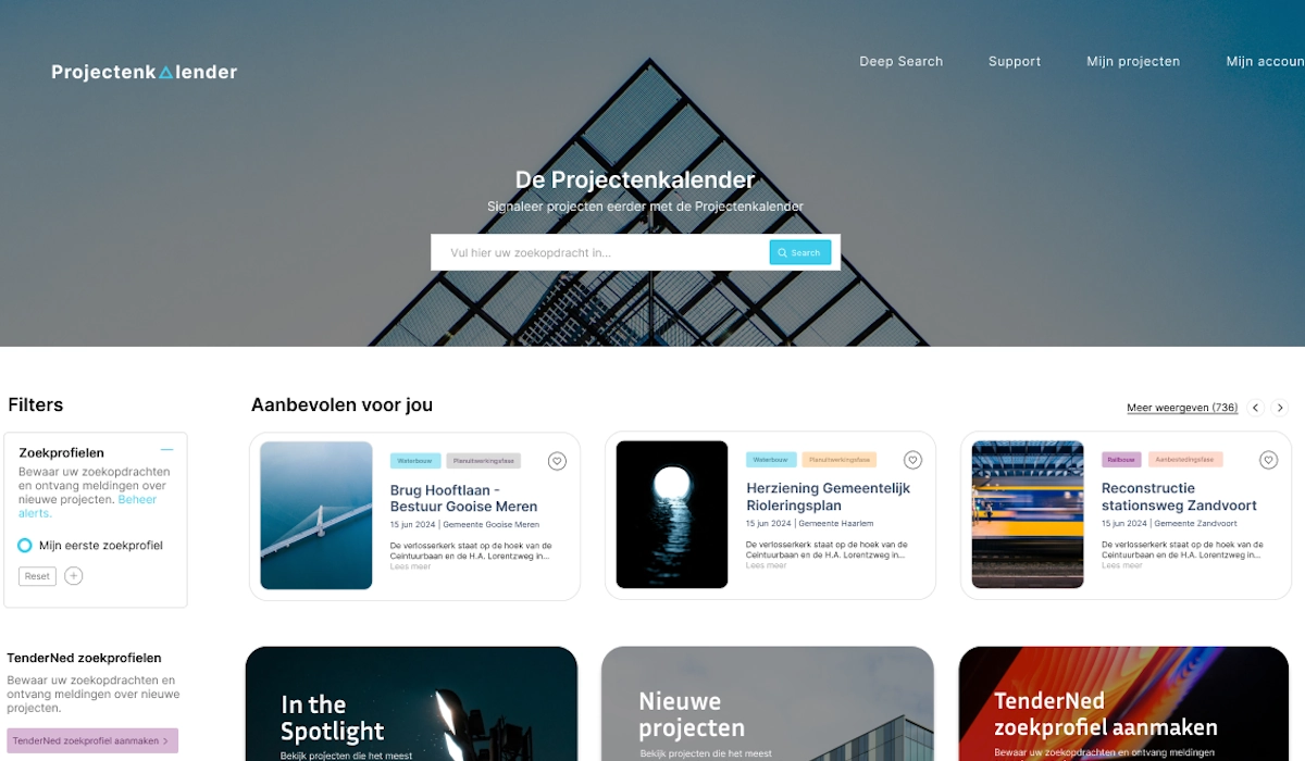 Screenshot van de projectenkalender